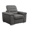 Alfie 39 Inch Chair, Pull Out Ottoman, Adjustable Headrest, Gray Microfiber By Casagear Home