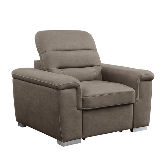 Alfie 39 Inch Chair, Pull Out Ottoman, Adjustable Headrest Taupe Microfiber By Casagear Home