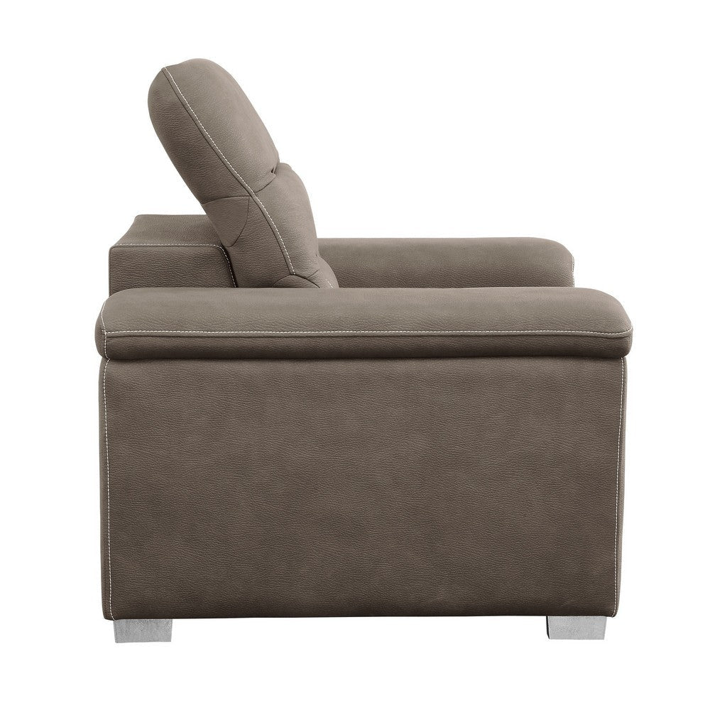 Alfie 39 Inch Chair Pull Out Ottoman Adjustable Headrest Taupe Microfiber By Casagear Home BM316728