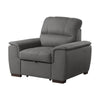 Mindy 38 Inch Chair with Pull Out Ottoman, Stitched Tufted Gray Microfiber By Casagear Home