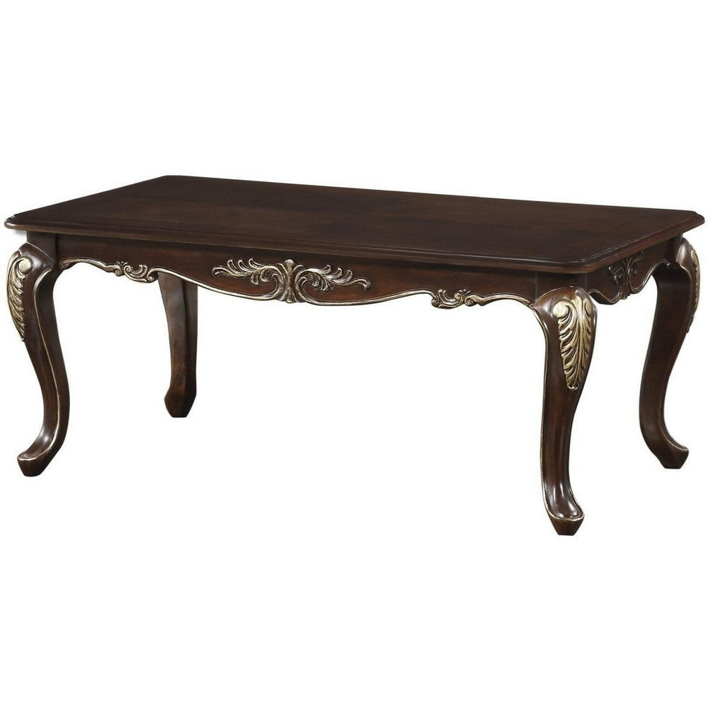 Croy 48 Inch Coffee Table Rectangular Top Cabriole Legs Cherry Brown By Casagear Home BM316735