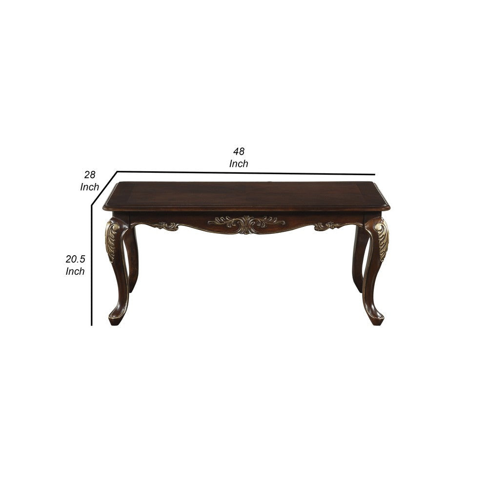 Croy 48 Inch Coffee Table Rectangular Top Cabriole Legs Cherry Brown By Casagear Home BM316735