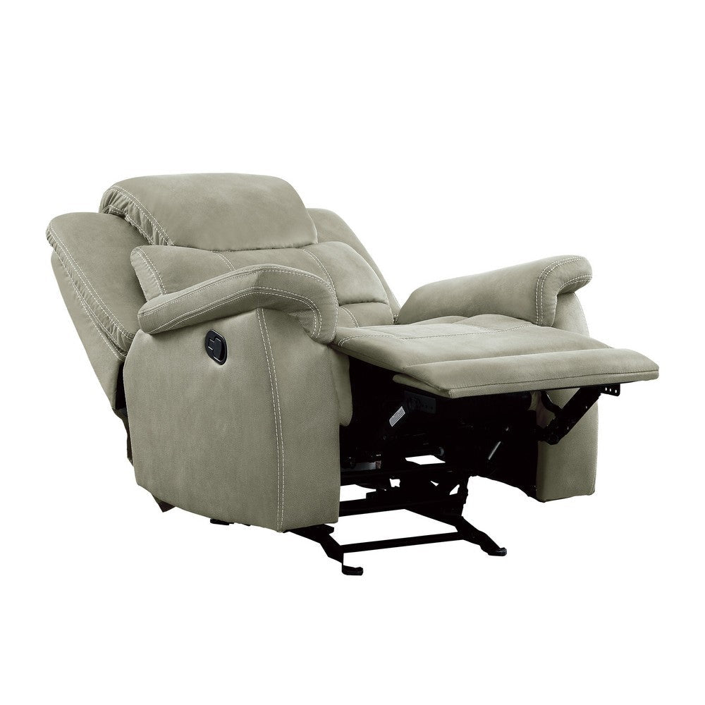 Shelly 41 Inch Manual Glider Recliner Chair Gray Microfiber Solid Wood By Casagear Home BM316736