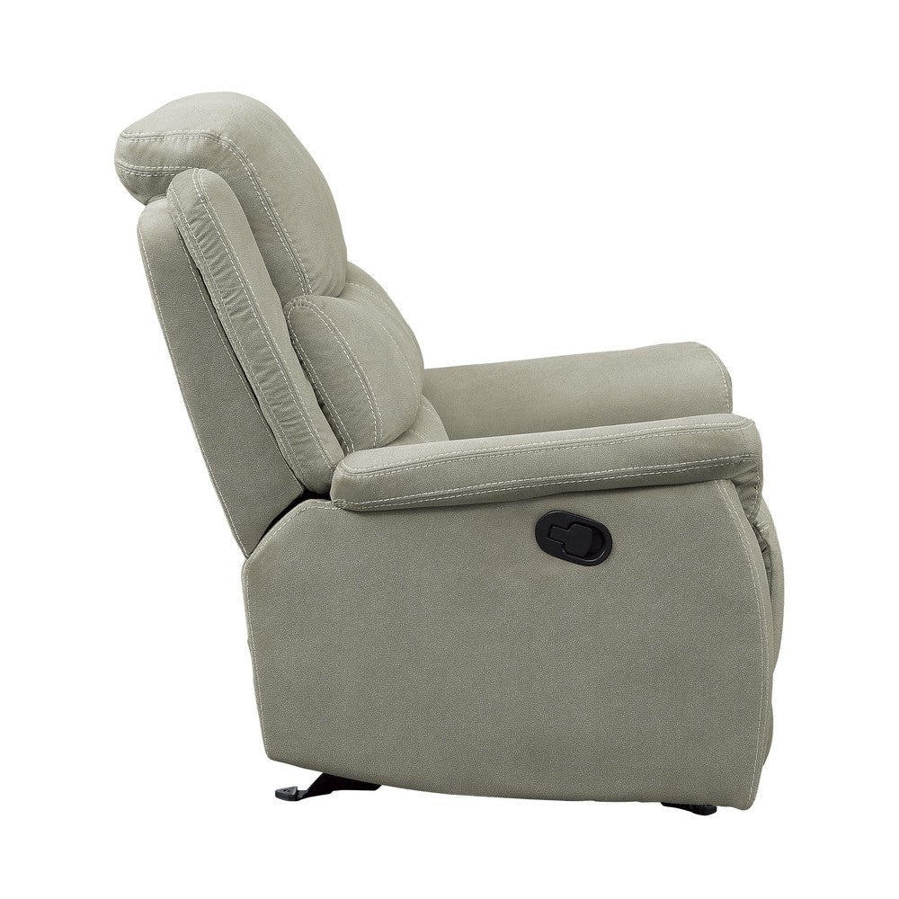 Shelly 41 Inch Manual Glider Recliner Chair Gray Microfiber Solid Wood By Casagear Home BM316736