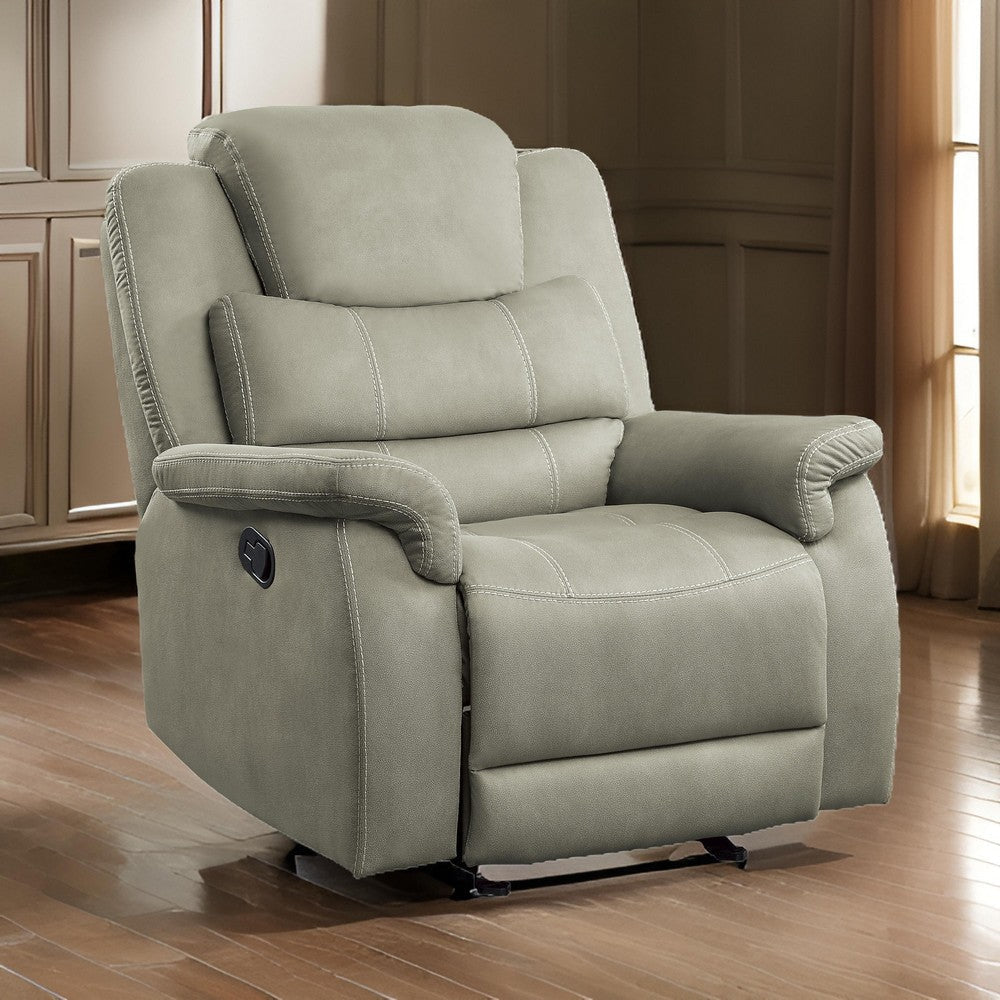 Shelly 41 Inch Manual Glider Recliner Chair, Gray Microfiber, Solid Wood By Casagear Home