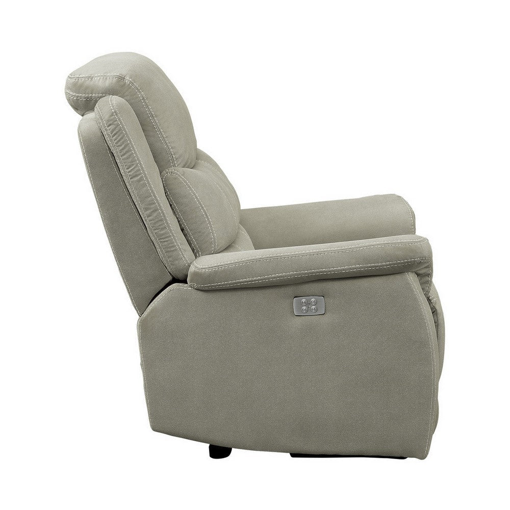 Shelly 41 Inch Power Recliner Chair Gray Microfiber USB Port Solid Wood By Casagear Home BM316737