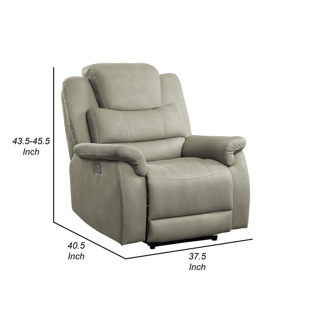 Shelly 41 Inch Power Recliner Chair Gray Microfiber USB Port Solid Wood By Casagear Home BM316737