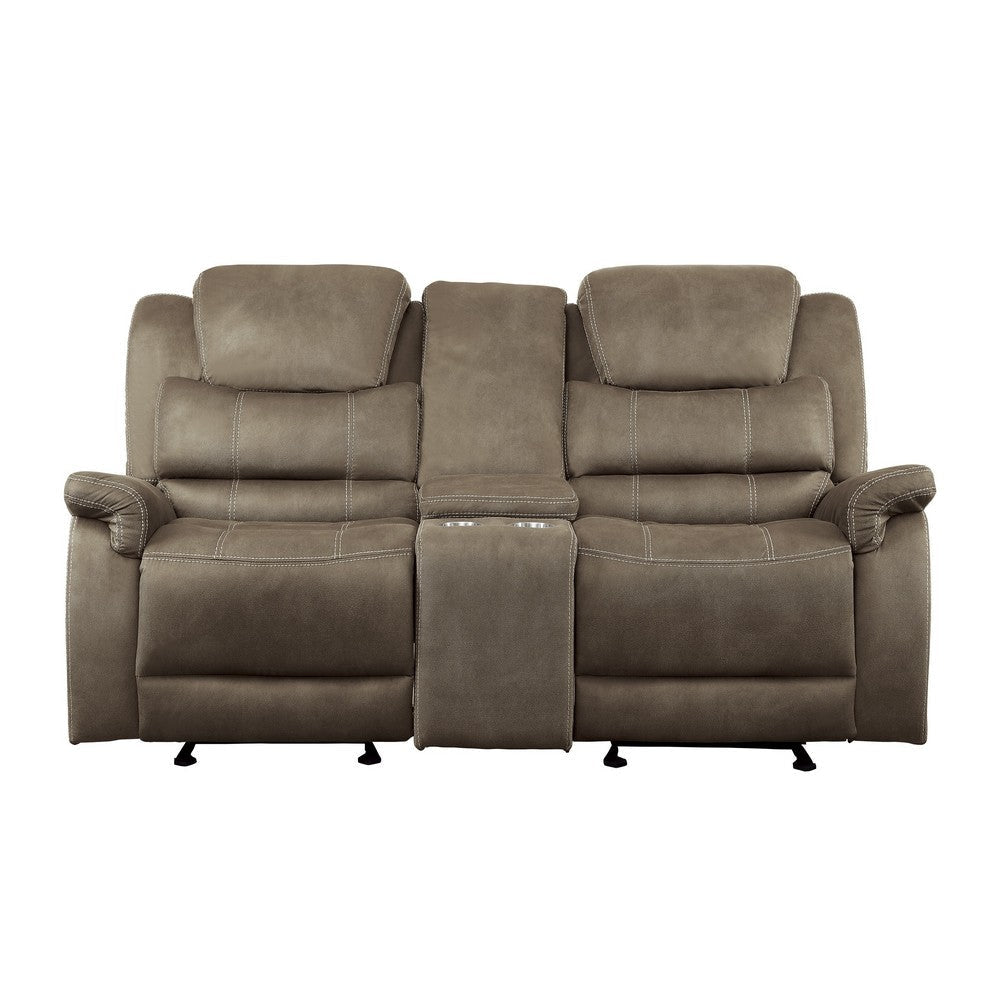 Shelly 74 Inch Manual Double Glider Recliner Loveseat Brown Microfiber By Casagear Home BM316739