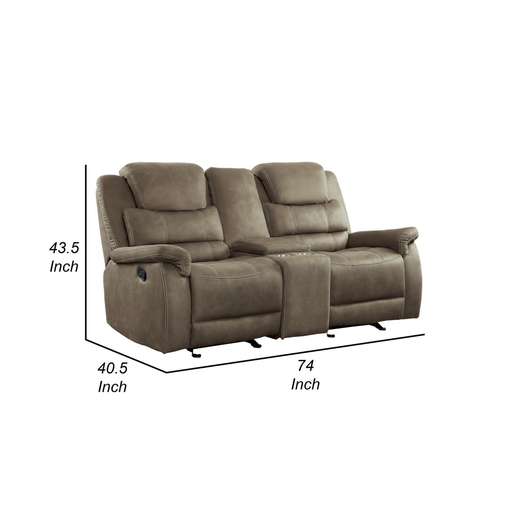 Shelly 74 Inch Manual Double Glider Recliner Loveseat Brown Microfiber By Casagear Home BM316739