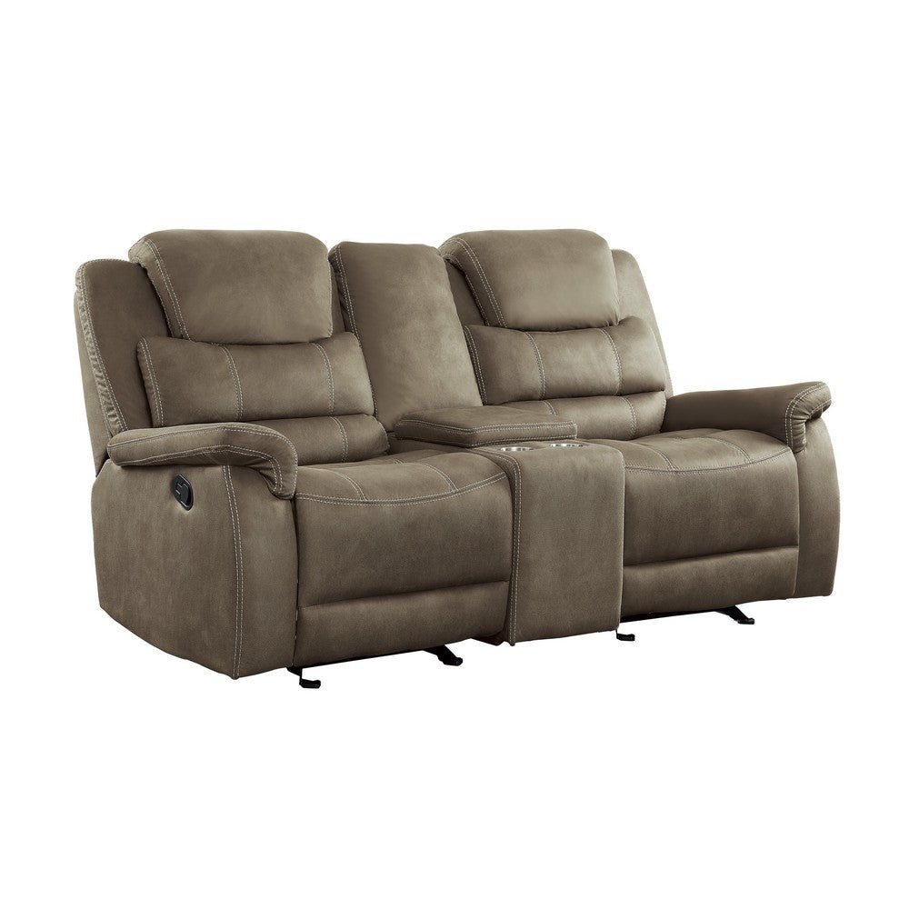 Shelly 74 Inch Manual Double Glider Recliner Loveseat, Brown Microfiber By Casagear Home