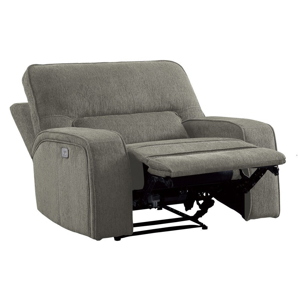 Neo 41 Inch Power Recliner Chair Gray Chenille USB Port Solid Wood By Casagear Home BM316742