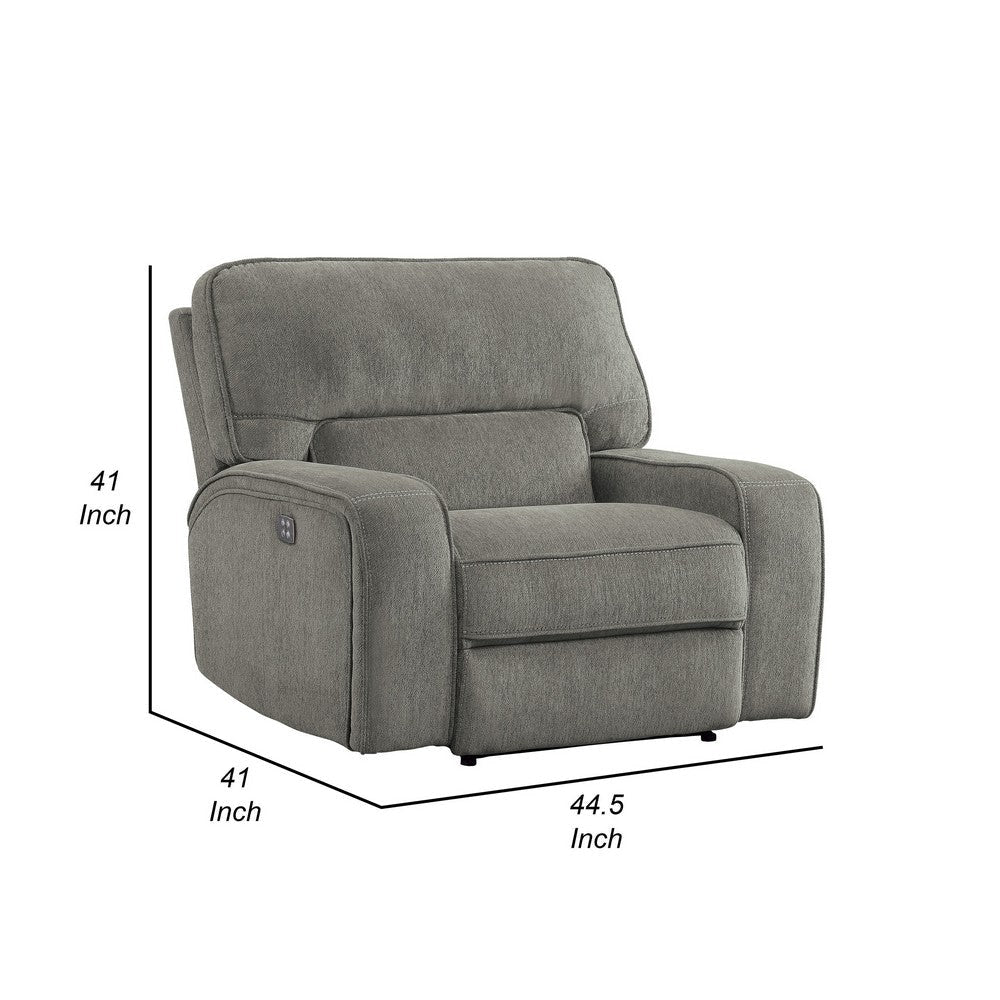 Neo 41 Inch Power Recliner Chair Gray Chenille USB Port Solid Wood By Casagear Home BM316742