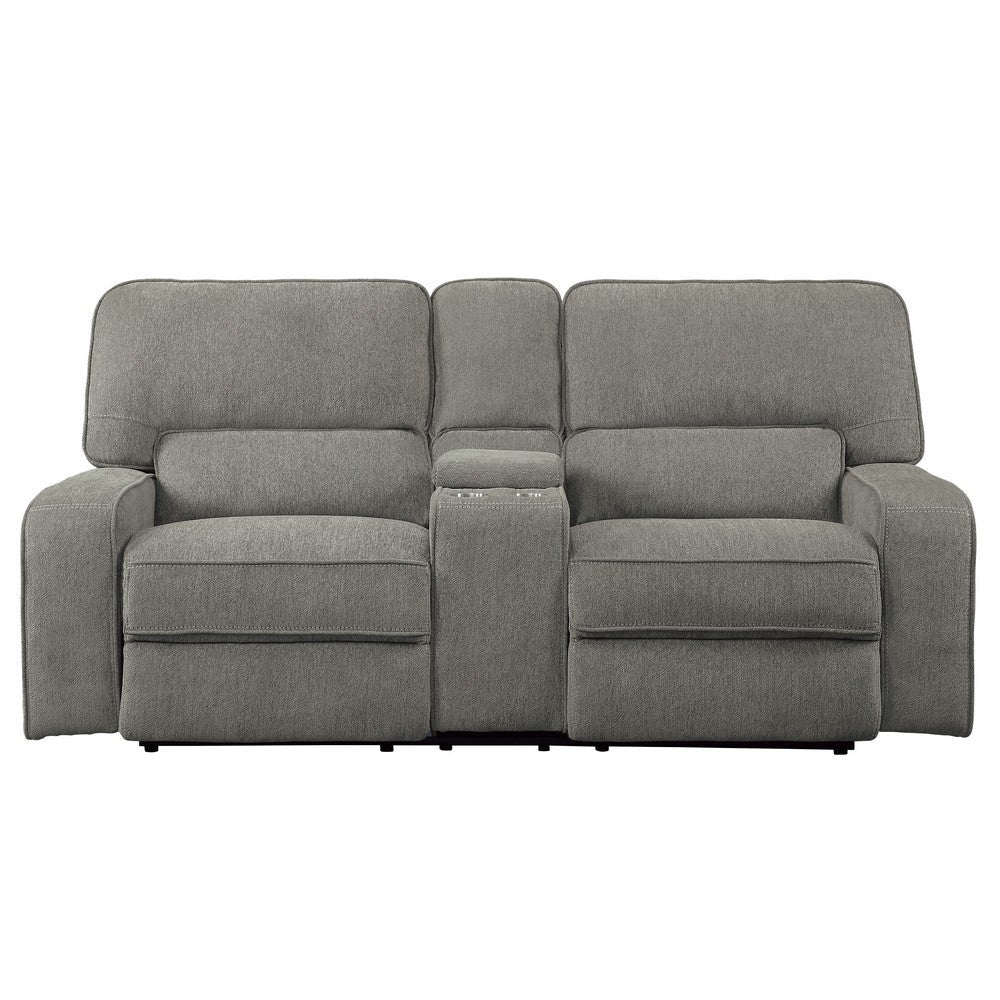 Neo 85 Inch Manual Double Recliner Loveseat Center Console Gray Chenille By Casagear Home BM316743