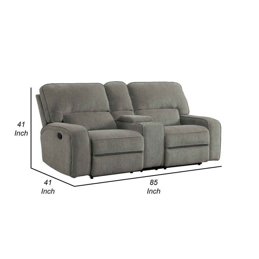 Neo 85 Inch Manual Double Recliner Loveseat Center Console Gray Chenille By Casagear Home BM316743