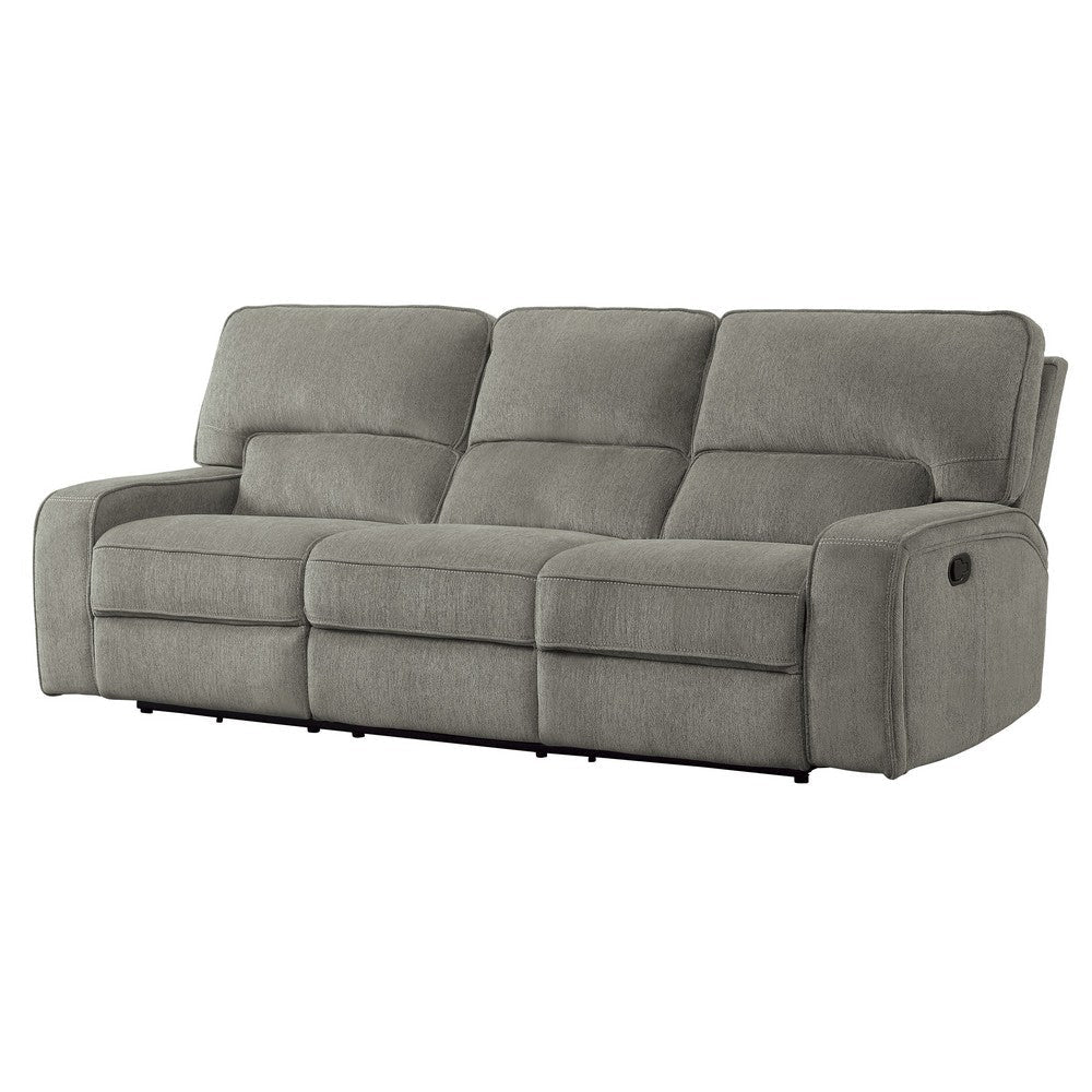 Neo 99 Inch Manual Double Recliner Sofa 3 Seater Soft Gray Chenille Fabric By Casagear Home BM316744