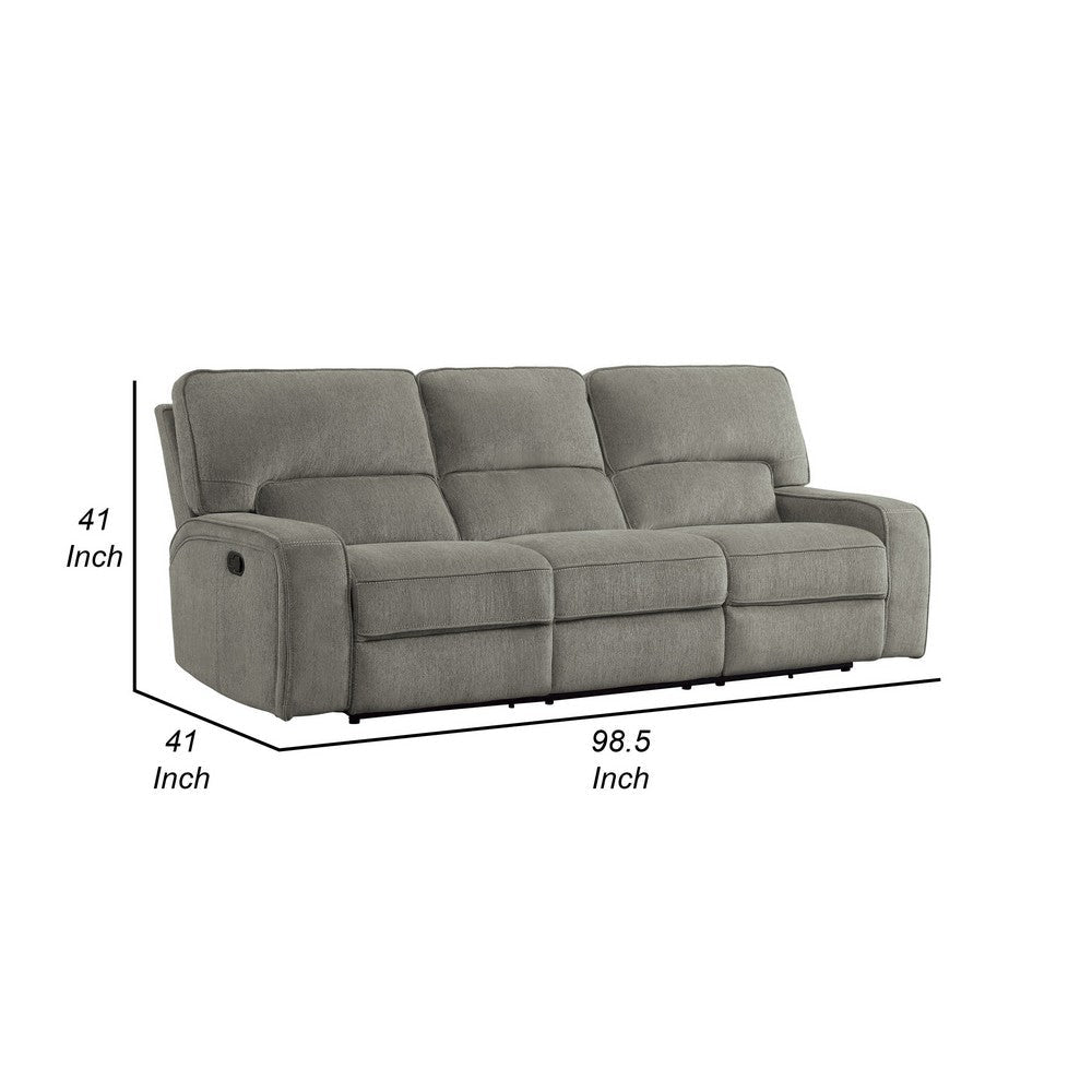 Neo 99 Inch Manual Double Recliner Sofa 3 Seater Soft Gray Chenille Fabric By Casagear Home BM316744