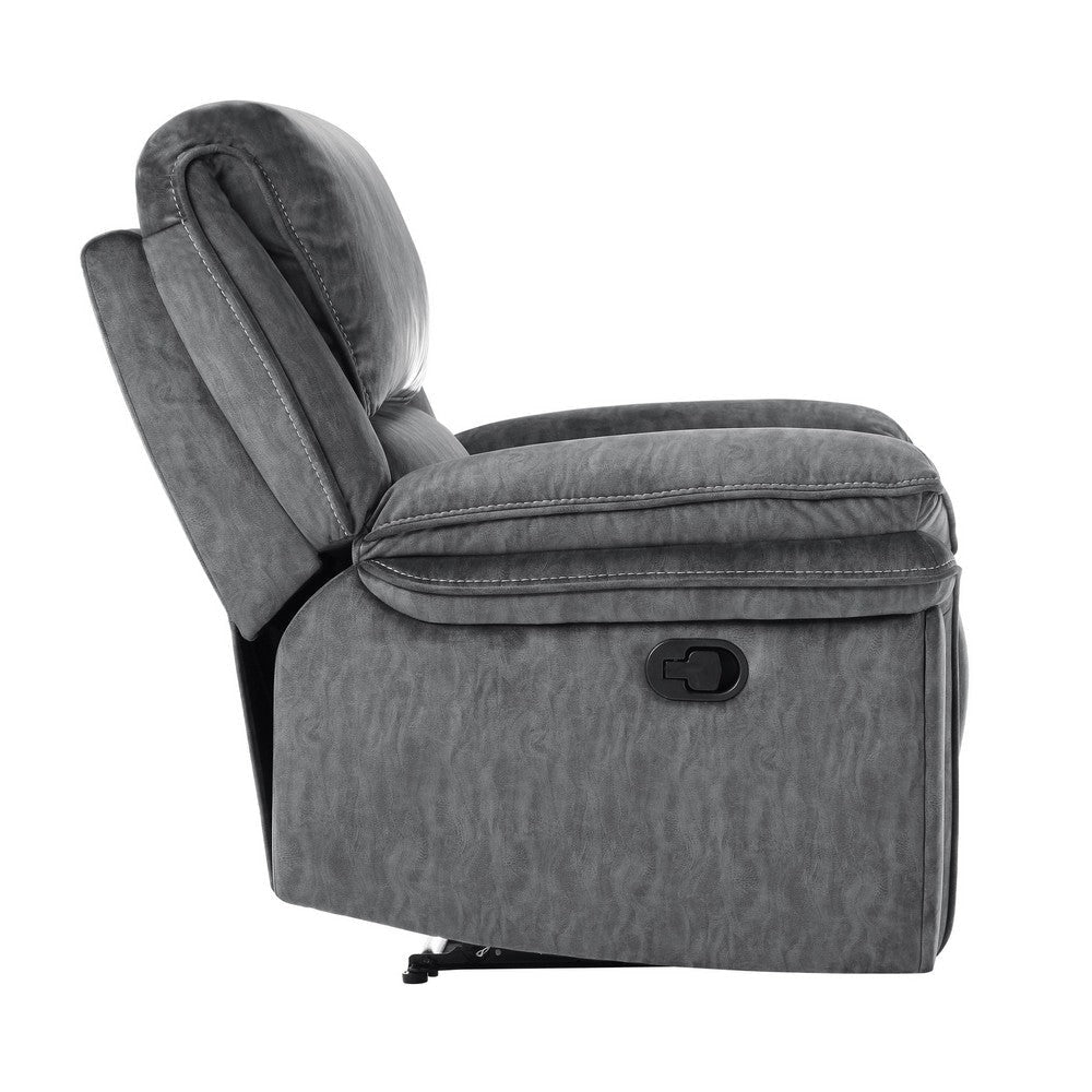 Muir 38 Inch Manual Recliner Chair Tufted Back Gray Microfiber Solid Wood By Casagear Home BM316745