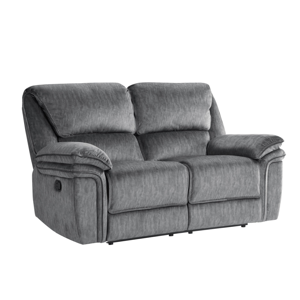 Muir 65 Inch Manual Recliner Loveseat Tufted Gray Microfiber Solid Wood By Casagear Home BM316746