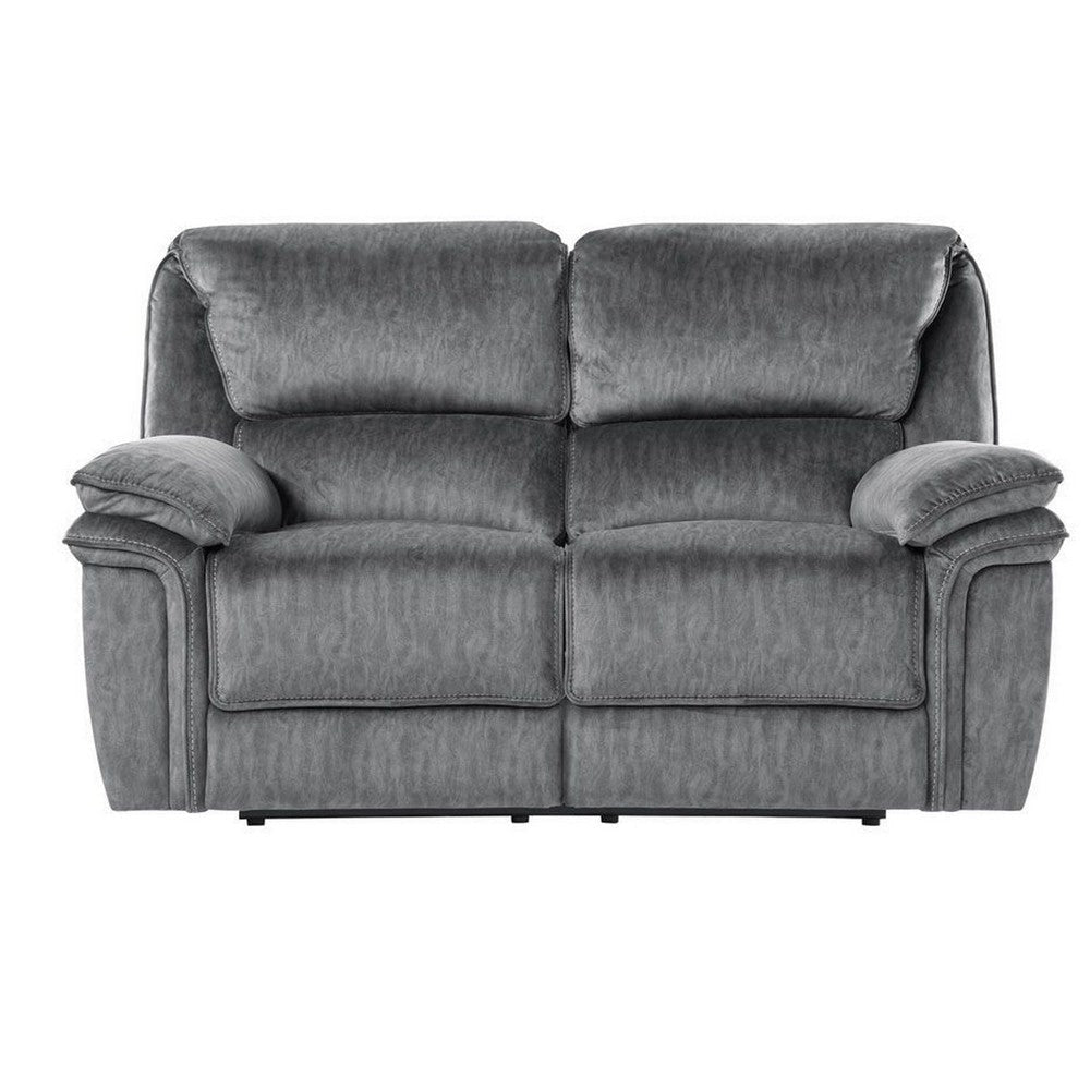 Muir 65 Inch Manual Recliner Loveseat Tufted Gray Microfiber Solid Wood By Casagear Home BM316746