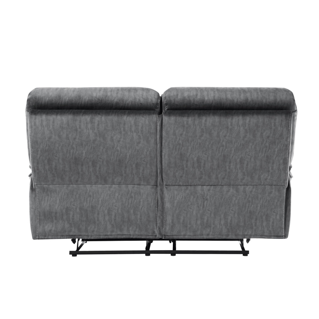 Muir 65 Inch Manual Recliner Loveseat Tufted Gray Microfiber Solid Wood By Casagear Home BM316746