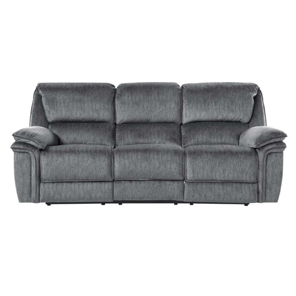 Muir 89 Inch Manual Double Recliner Sofa Gray Microfiber Tufted Back By Casagear Home BM316747