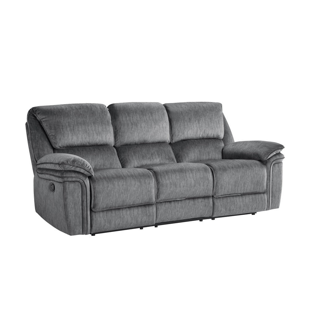 Muir 89 Inch Manual Double Recliner Sofa, Gray, Microfiber, Tufted Back By Casagear Home