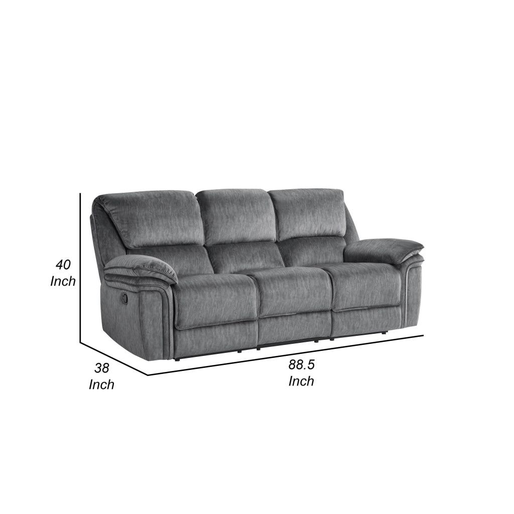 Muir 89 Inch Manual Double Recliner Sofa Gray Microfiber Tufted Back By Casagear Home BM316747