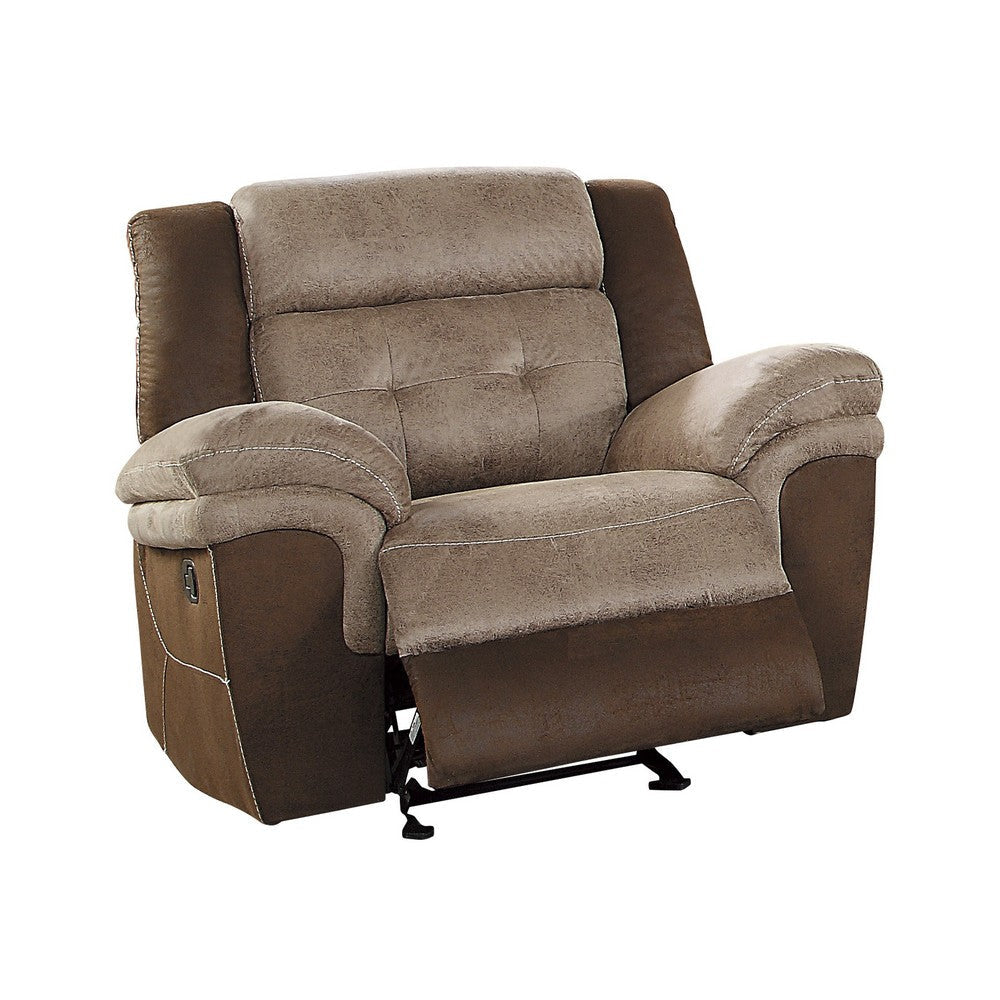 Joy 39 Inch Manual Glider Recliner Chair, Brown Polished Microfiber, Wood By Casagear Home