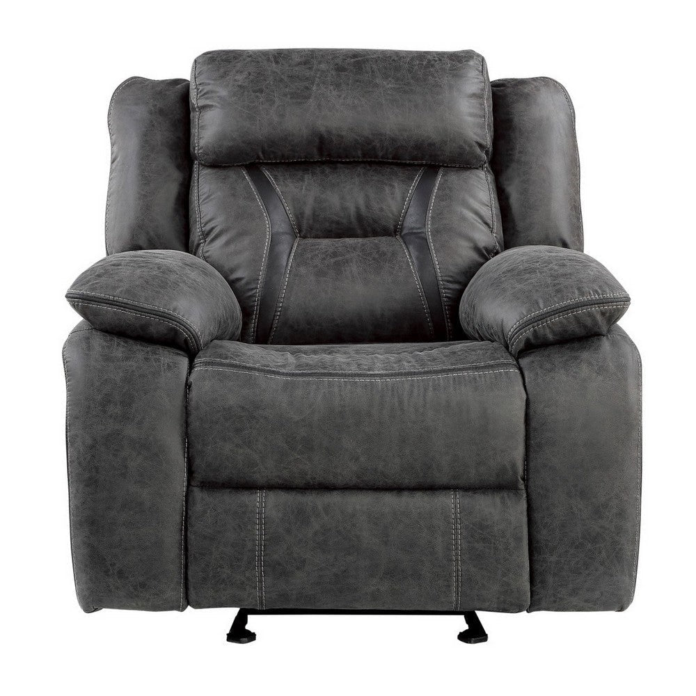 Mady 39 Inch Manual Glider Recliner Chair Gray Microfiber Solid Wood By Casagear Home BM316751