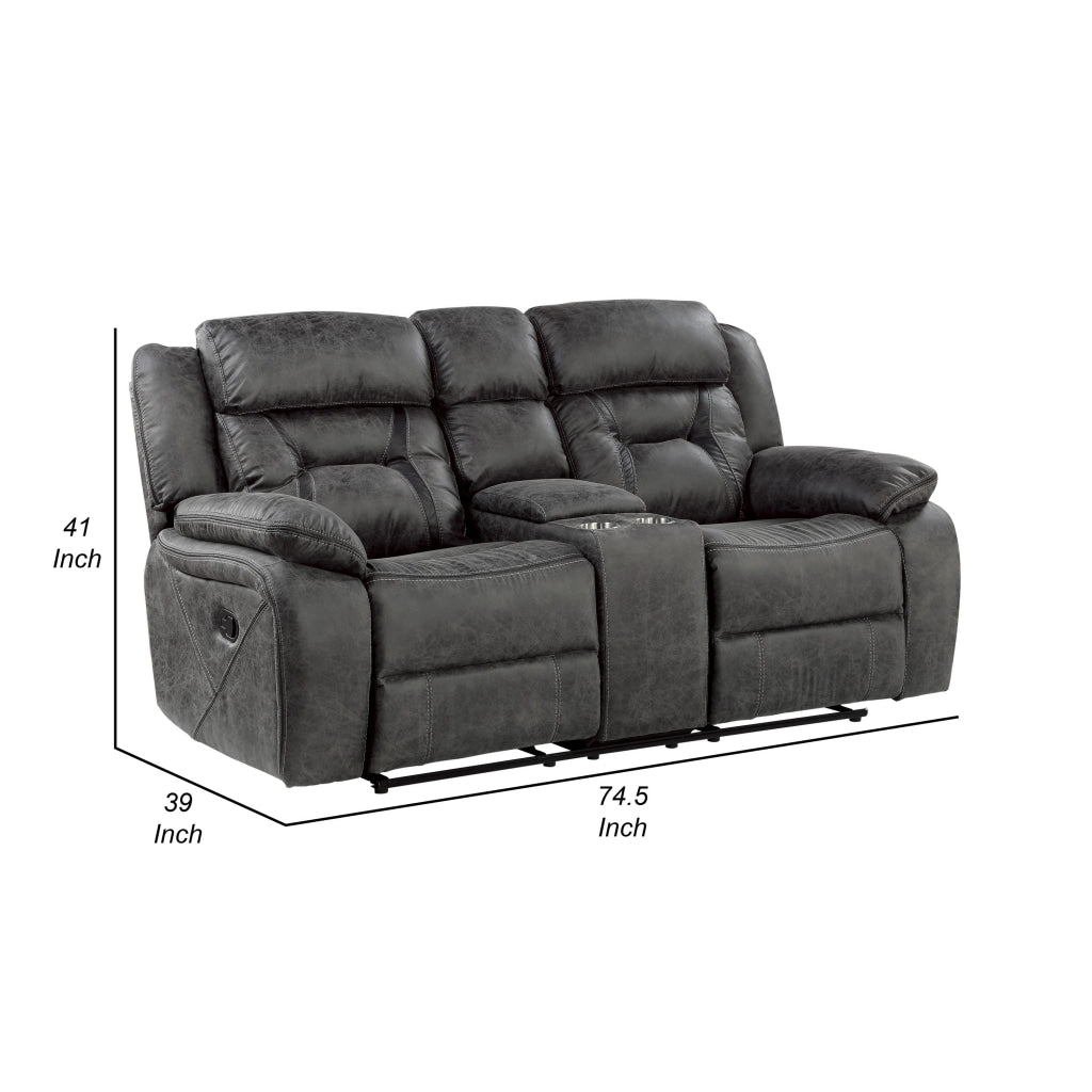 Mady 75 Inch Manual Recliner Loveseat Center Console Gray Microfiber By Casagear Home BM316752