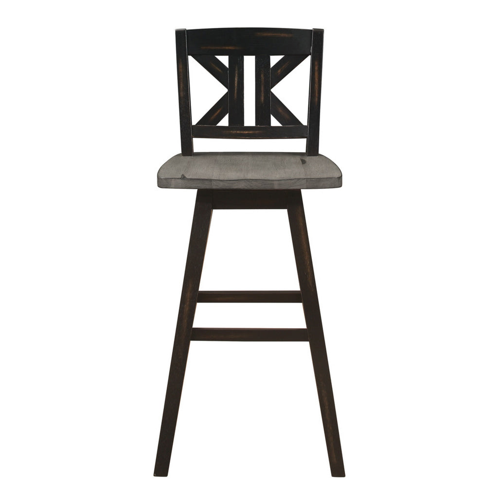 Ati 29 Inch Bar Height Stool Swivel Chairs Set of 2 X Back Distressed Gray Black By Casagear Home BM316753