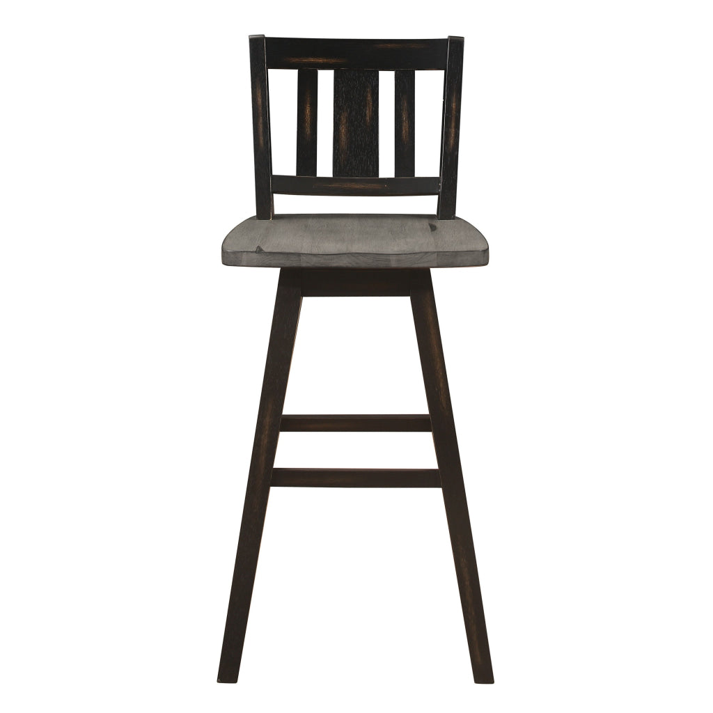 Ati 29 Inch Bar Height Stool Swivel Chairs Set of 2 Vertical Slat Back Gray Black By Casagear Home BM316754