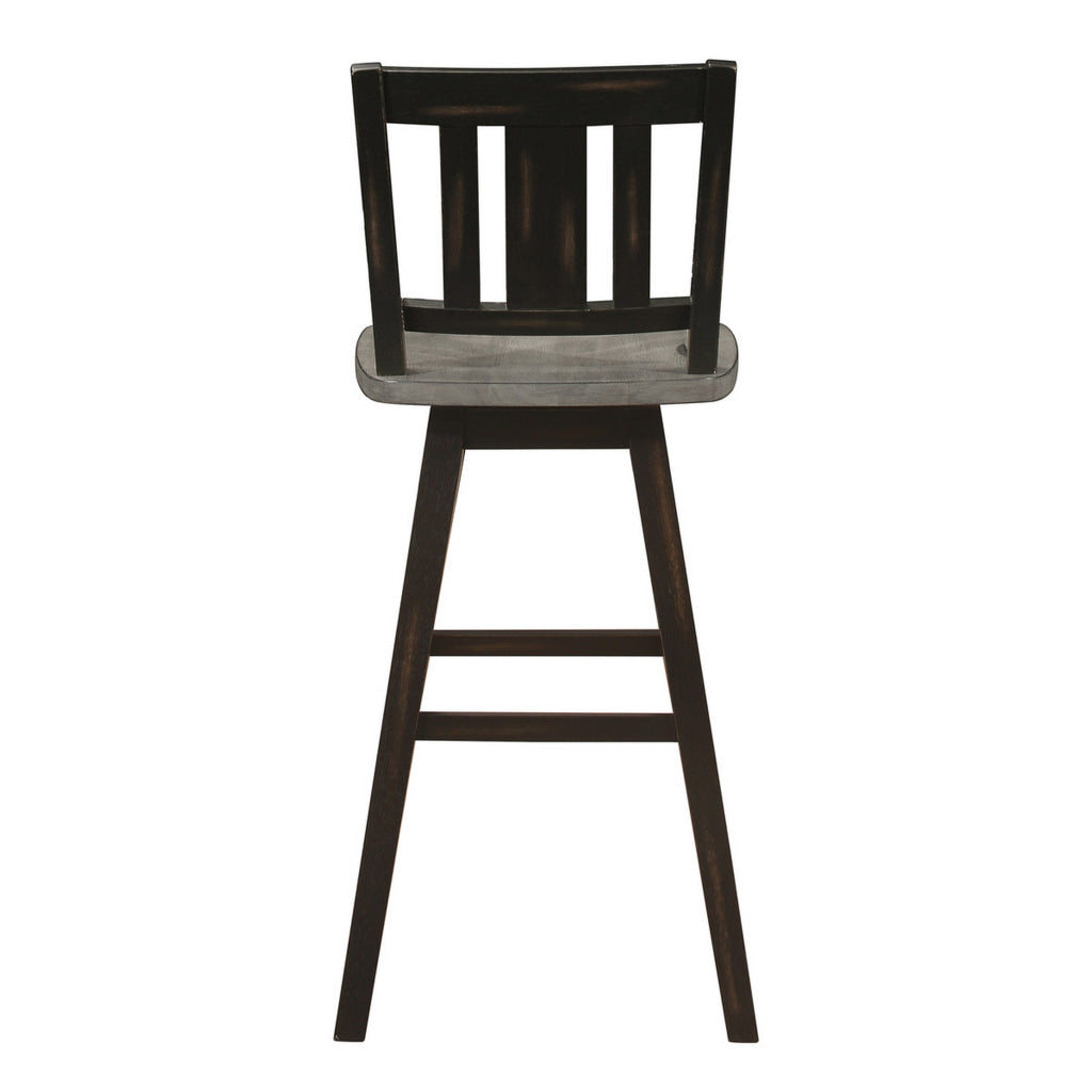 Ati 29 Inch Bar Height Stool Swivel Chairs Set of 2 Vertical Slat Back Gray Black By Casagear Home BM316754