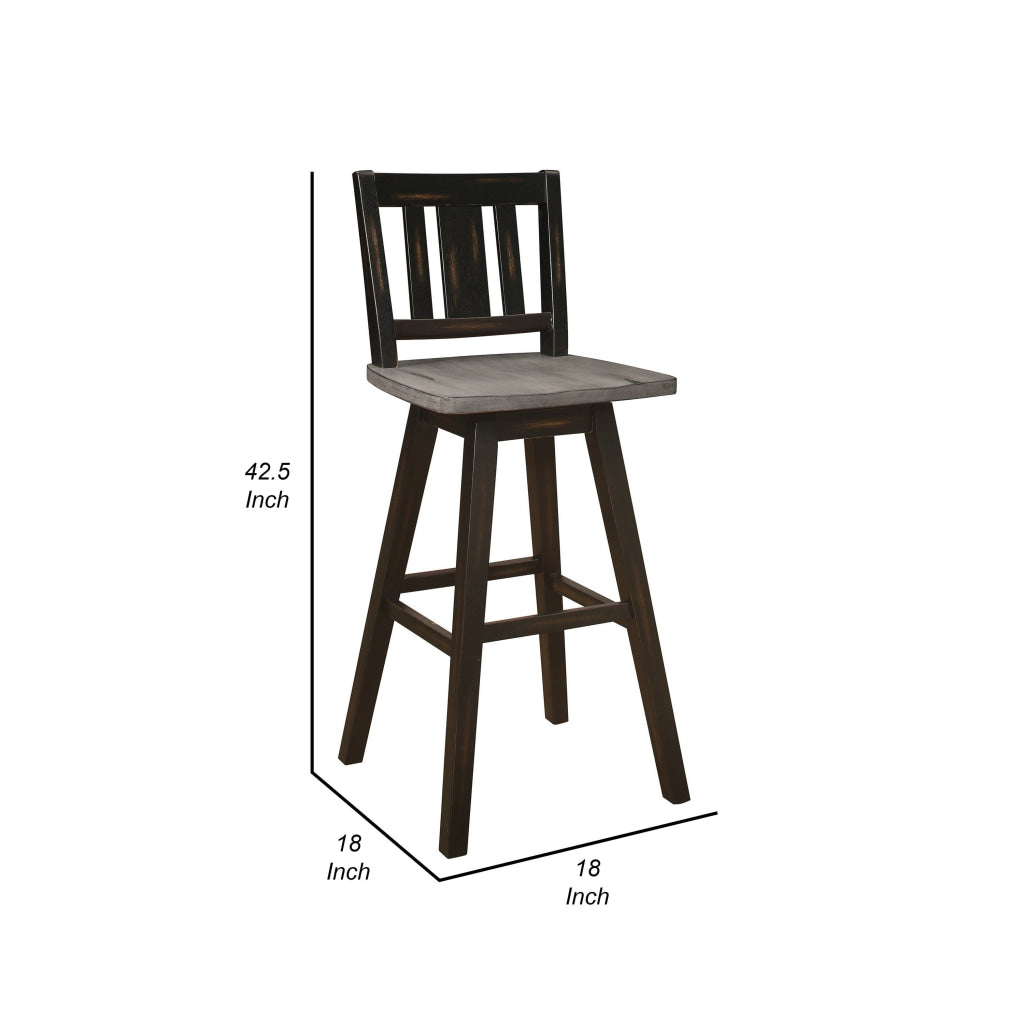 Ati 29 Inch Bar Height Stool Swivel Chairs Set of 2 Vertical Slat Back Gray Black By Casagear Home BM316754