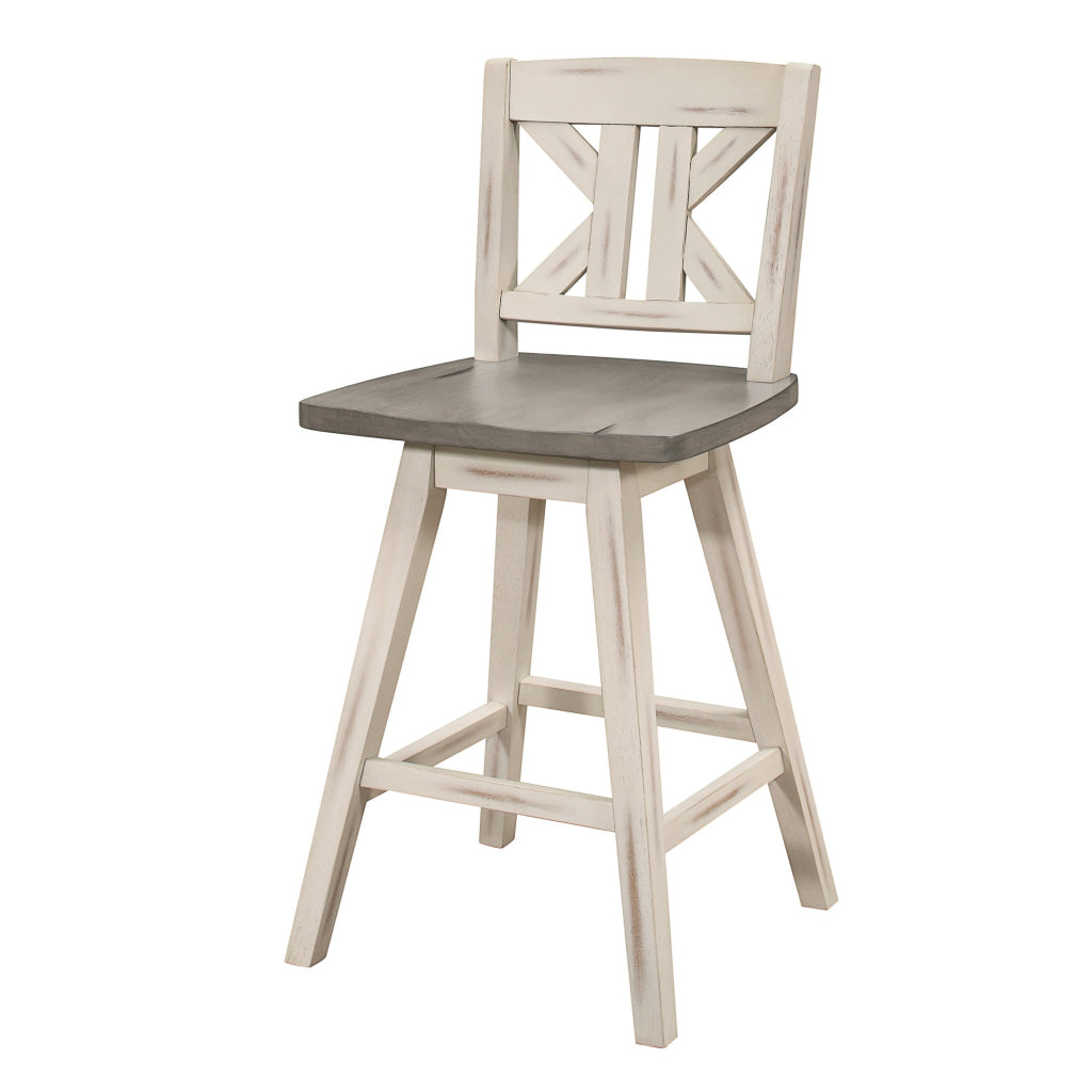 Ati 29 Inch Bar Height Stool Swivel Chairs Set of 2 Divided X Back Gray White By Casagear Home BM316755