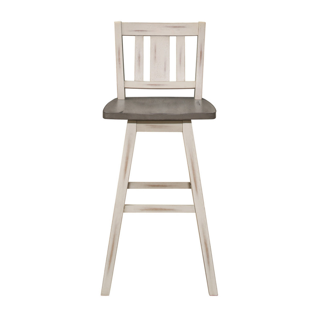 Ati 29 Inch Bar Height Stool Swivel Chairs Set of 2 Vertical Slat Back Gray White By Casagear Home BM316756