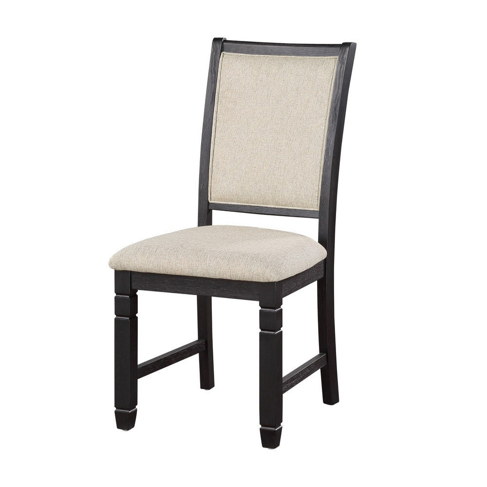 Anji 24 Inch Side Dining Chairs Set of 2 Cushioned Seat Curved Back Black Beige By Casagear Home BM316757