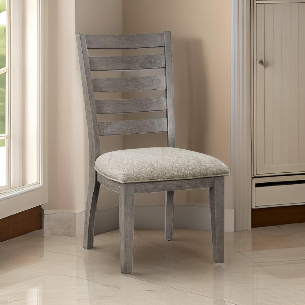 Trea 23 Inch Side Dining Chair, Ladder Back, Gray, Beige Cushioned Seat By Casagear Home