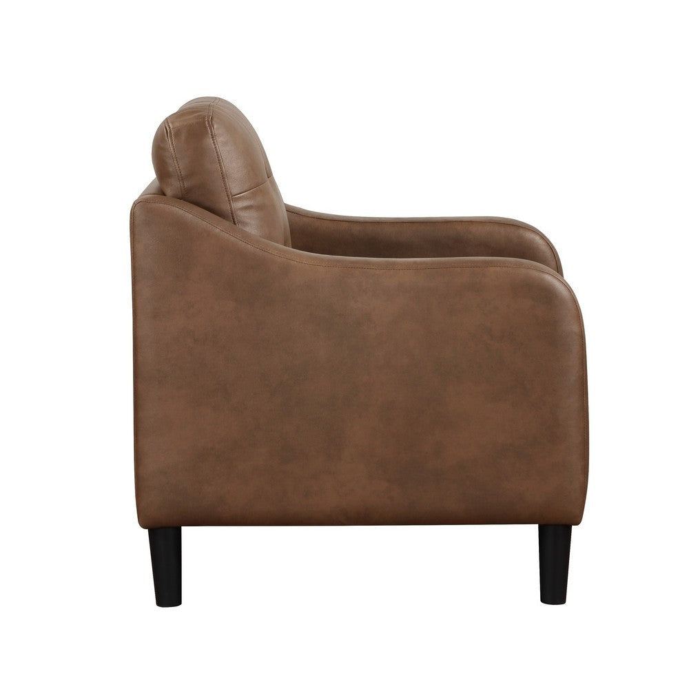 Orry 32 Inch Accent Chair Tufted Back Brown Microfiber Black Solid Wood By Casagear Home BM316761