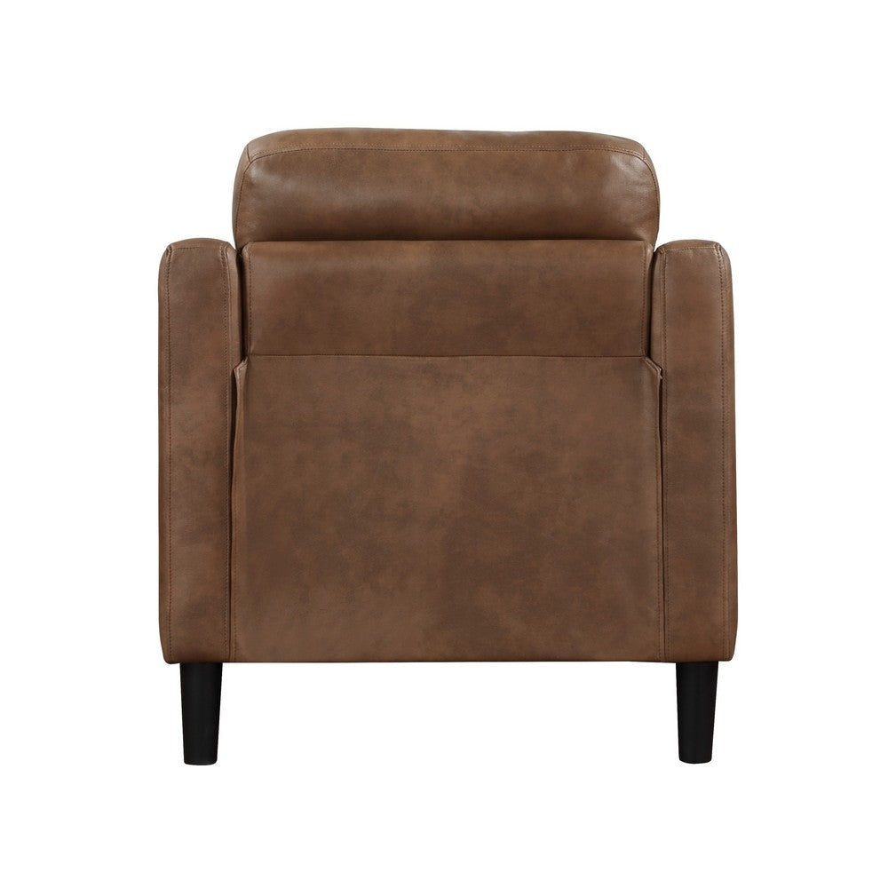 Orry 32 Inch Accent Chair Tufted Back Brown Microfiber Black Solid Wood By Casagear Home BM316761