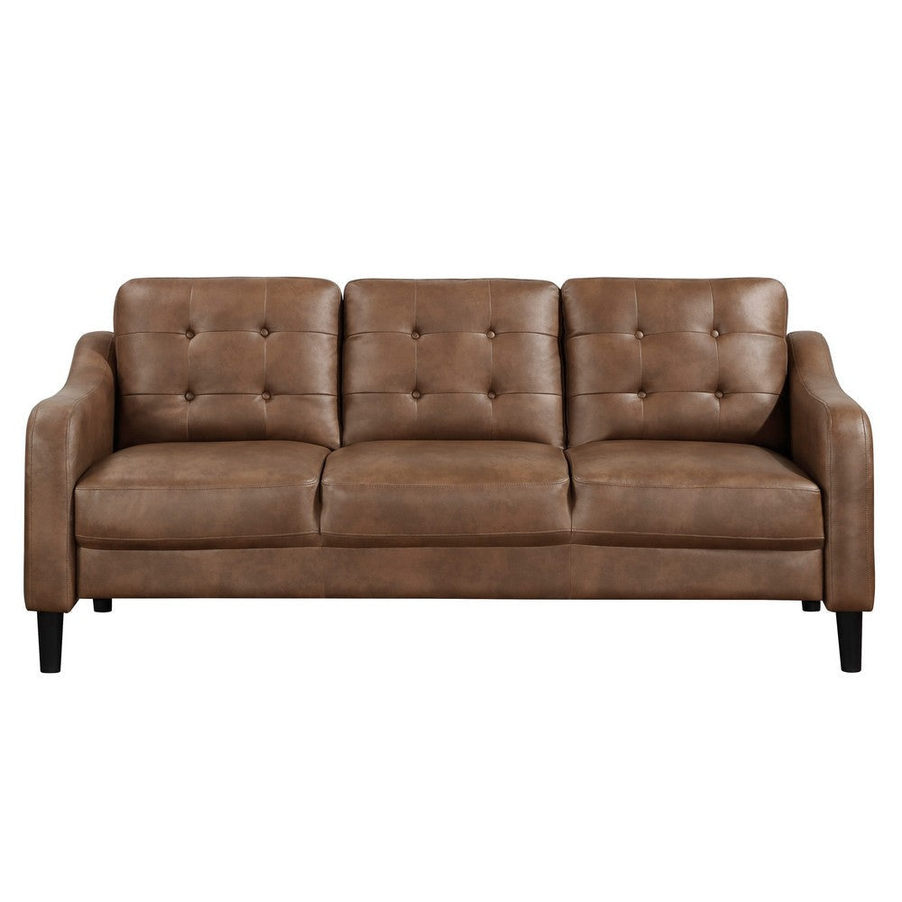 Orry 77 Inch Sofa Button Tufted Back Brown Microfiber Black Solid Wood By Casagear Home BM316763