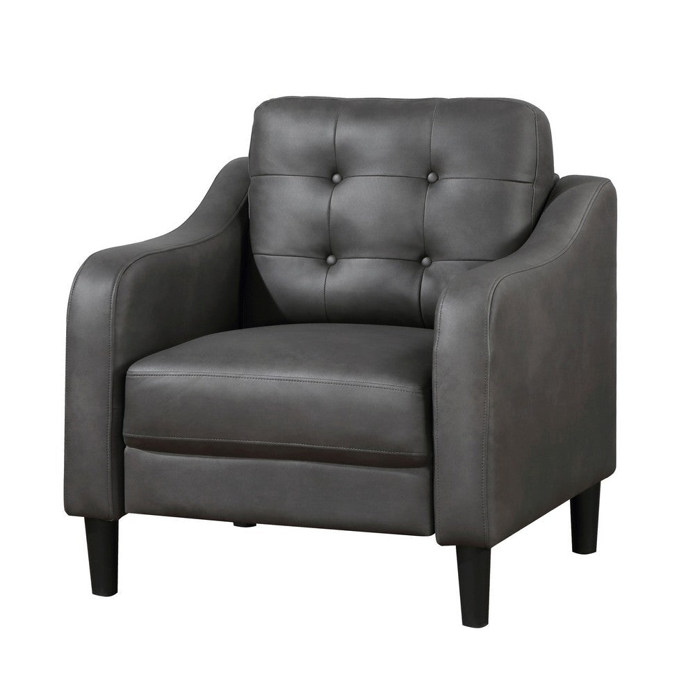 Orry 32 Inch Accent Chair Tufted Back Gray Microfiber Black Solid Wood By Casagear Home BM316764