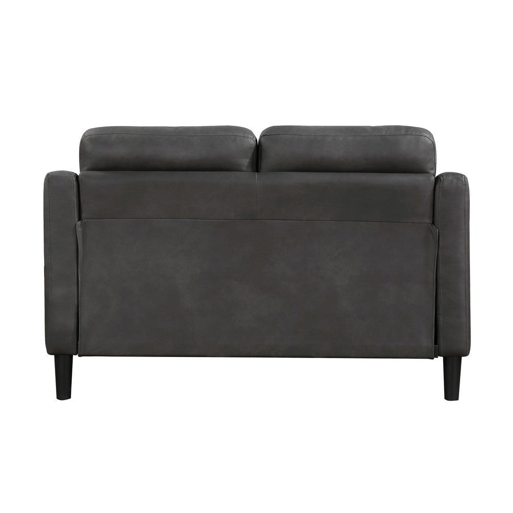 Orry 55 Inch Loveseat Button Tufted Back Gray Microfiber Black Solid Wood By Casagear Home BM316765