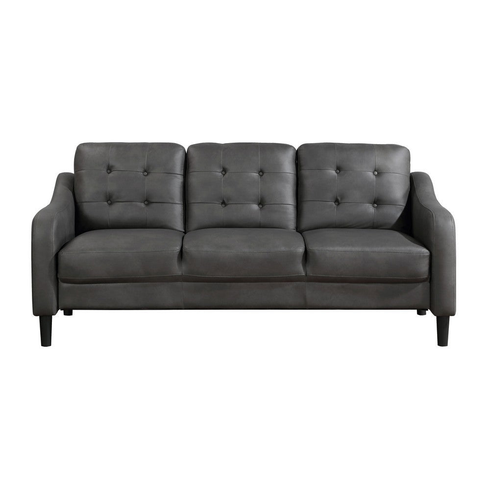 Orry 77 Inch Sofa Button Tufted Back Gray Microfiber Black Solid Wood By Casagear Home BM316766