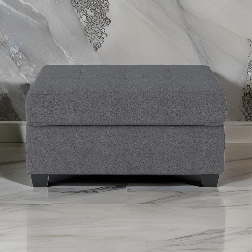 Aston 33 Inch Ottoman, Dark Gray Microfiber, Interior Storage, Solid Wood By Casagear Home