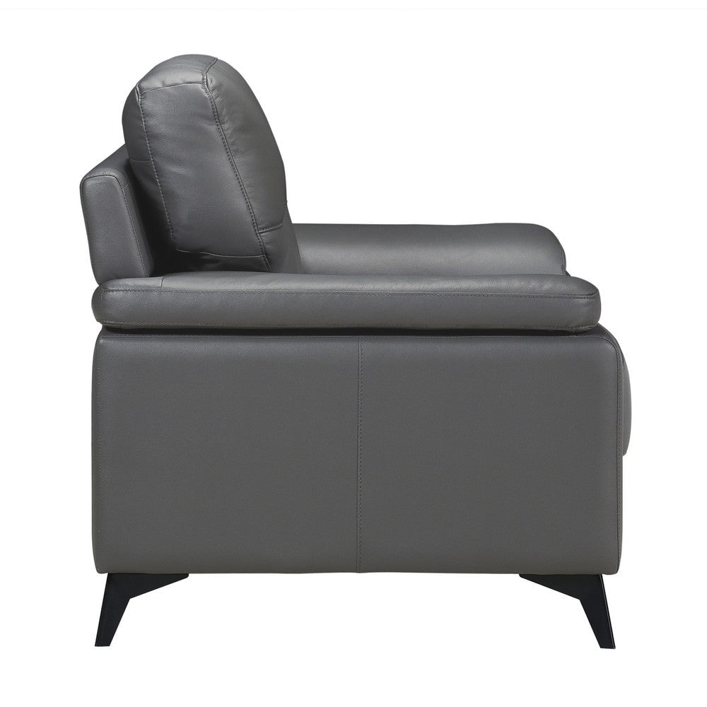 Mica 36 Inch Accent Chair Dark Gray Top Grain and Faux Leather Metal Legs By Casagear Home BM316769