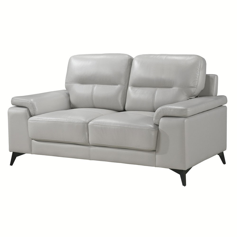 Mica 67 Inch Loveseat Light Gray Top Grain and Faux Leather Metal Legs By Casagear Home BM316772