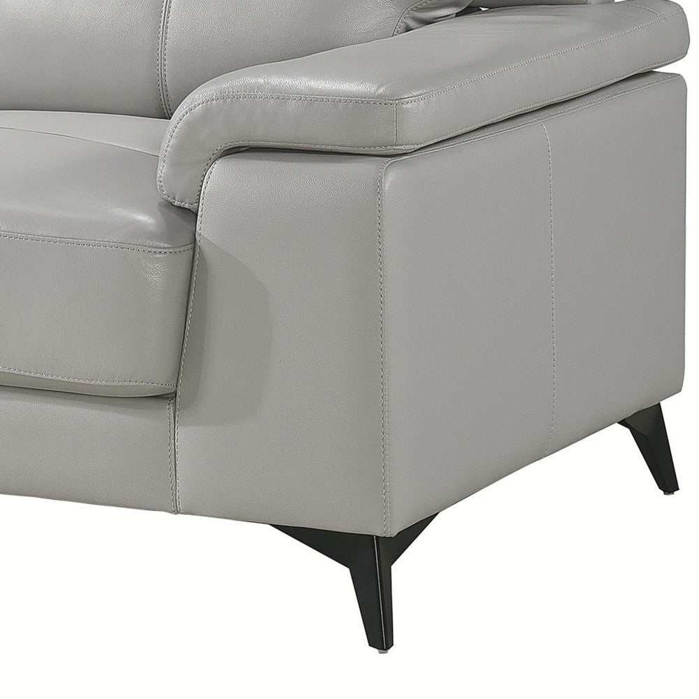 Mica 67 Inch Loveseat Light Gray Top Grain and Faux Leather Metal Legs By Casagear Home BM316772