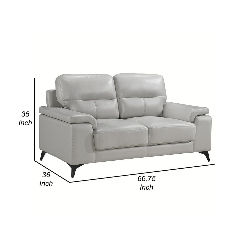 Mica 67 Inch Loveseat Light Gray Top Grain and Faux Leather Metal Legs By Casagear Home BM316772