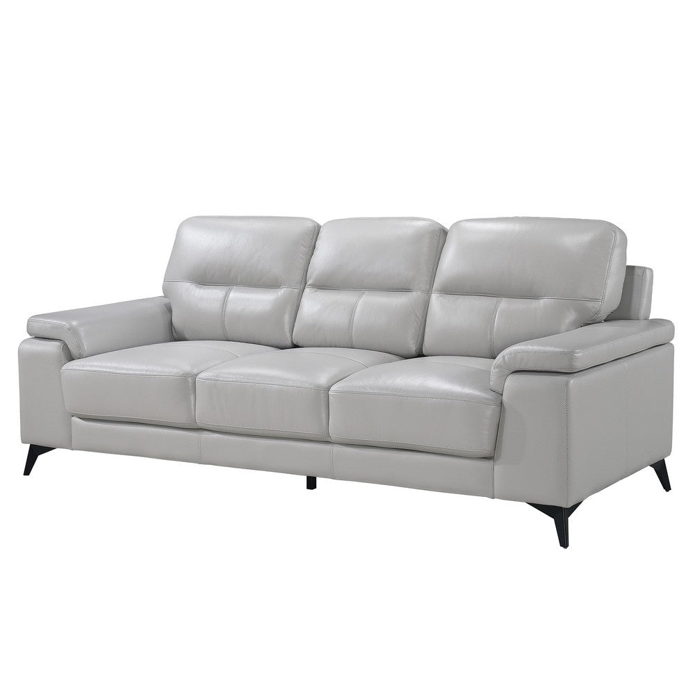 Mica 89 Inch Sofa Light Gray Top Grain and Faux Leather Black Metal Legs By Casagear Home BM316773